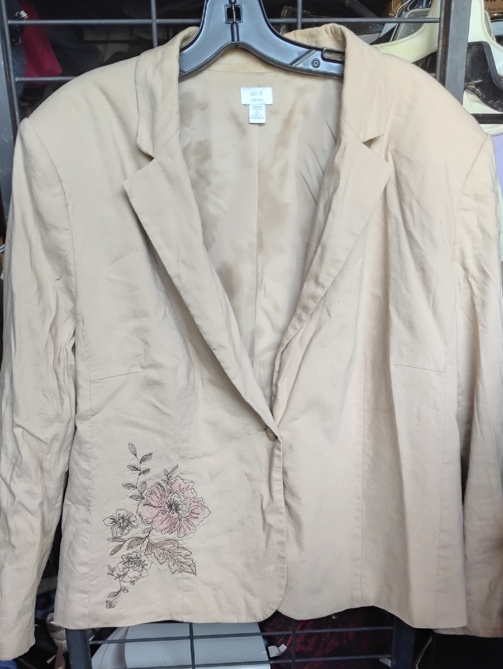 Women's Beige Embroidered Blazer Jacket Apt 9 Size 22